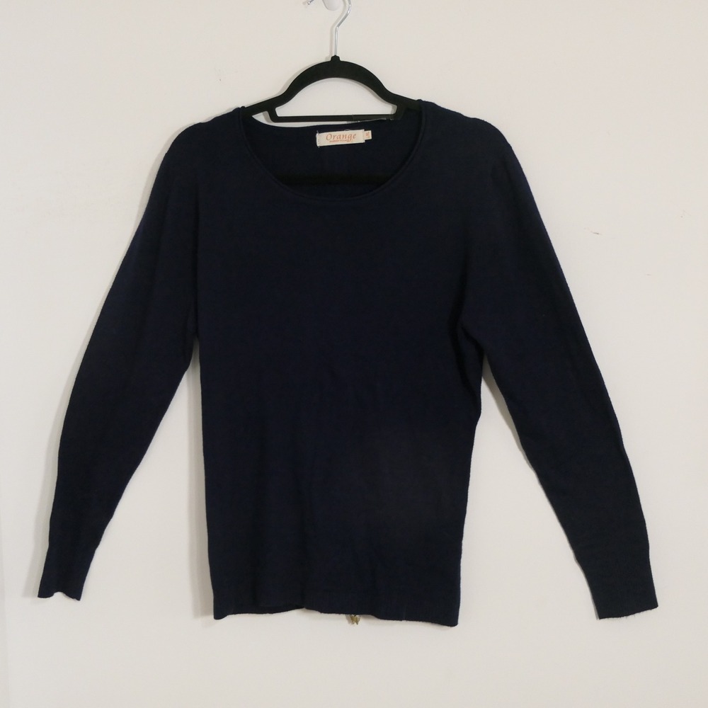 Orange Fashion Village Womens Sweater L/XL Navy Rhinestone‎ Back Zip Butterfly